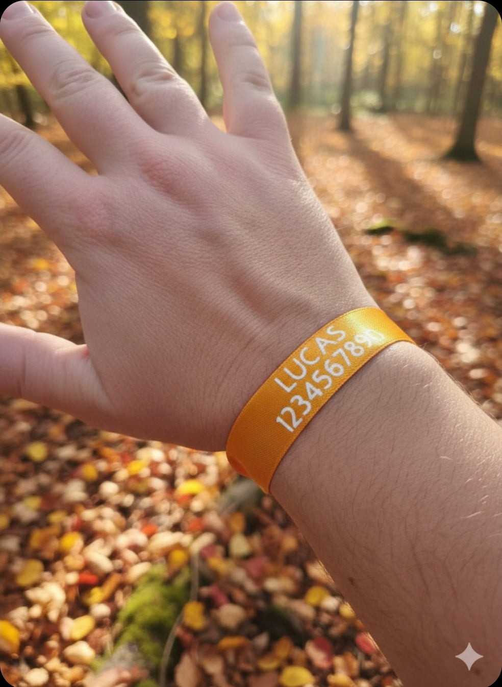 Bracelet d'identification enfant personnalisable orange